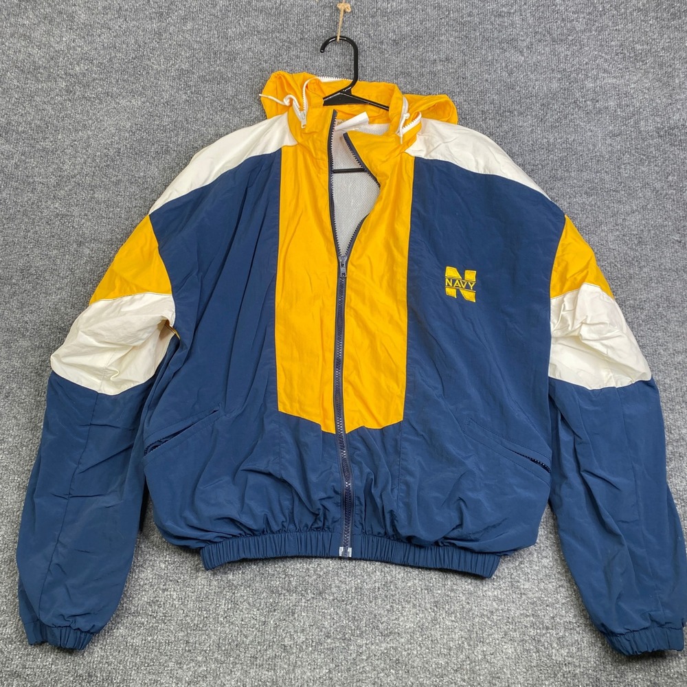 Vintage US Naval Academy Store Navy Windbreaker Jacket Blue Yellow Mens XS USA